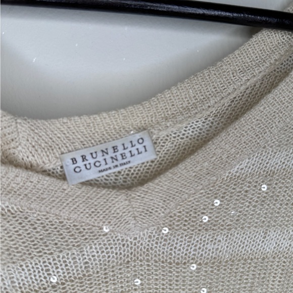 Brunello Cucinelli Beige Knit Striped Sequin Sweater - Picture 2 of 6